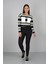 Baskılı Çizgi Desenli Bisiklet Yakalı Cepli Crop Sweatshirt 3
