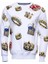 Beyaz Baskılı Taşlı Bisiklet Yaka Sweatshirt 4