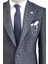 Kendinden Desenli Lacivert Slim Fit Yün Ceket 2