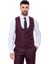 Bordo Sivri Yaka Slim Fit Yelekli Takım Elbise 5