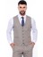 Kendinden Desenli Yelekli Slim Fit Bej Takım Elbise 5