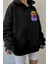 Kadın Siyah See Good Baskılı 3 Iplik Şardonlu Kapüşonlu Oversize Salaş Bol Kesim Hoodie Sweatshirt 2