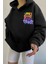 Kadın Siyah See Good Baskılı 3 Iplik Şardonlu Kapüşonlu Oversize Salaş Bol Kesim Hoodie Sweatshirt 3