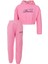 Kız Çocuk Pembe Crop Sweatshirt Pantolon Takım 1