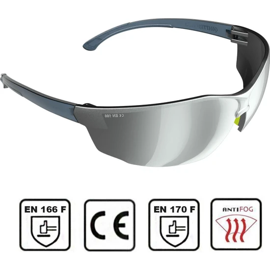Badem10 Iş Güvenlik Gözlüğü Uv Koruyucu Silikonlu Antifog Buğulanmaz Gözlük S1100 Gümüş