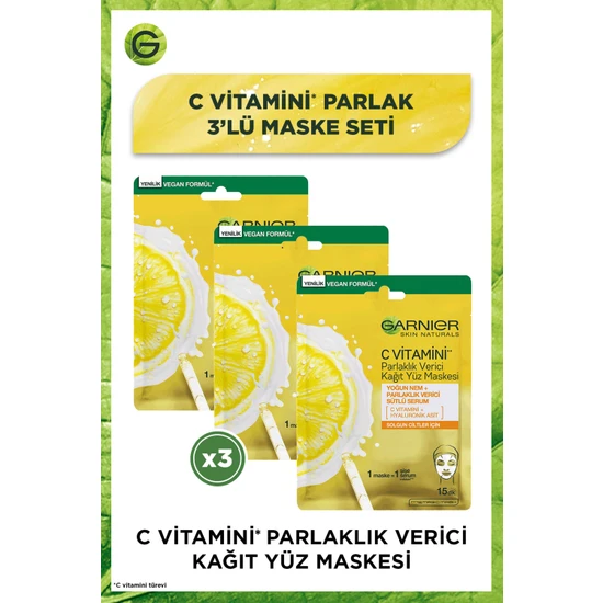Garnier 3'lü C Vitamini Parlaklık Verici Kağıt Yüz Maskesi Seti