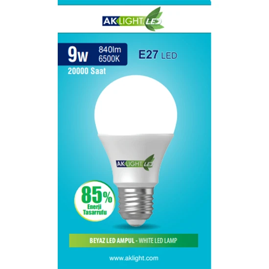 Aklight 9W Beyaz Işık E-27 LED Ampul 840 Lm