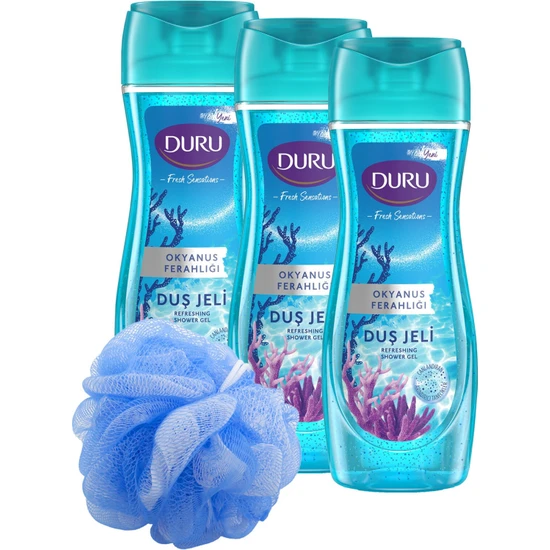 Duru Fresh Sensations Okyanus Ferahlığı Duş Jeli 3x450ml Banyo Lifi İle Birlikte