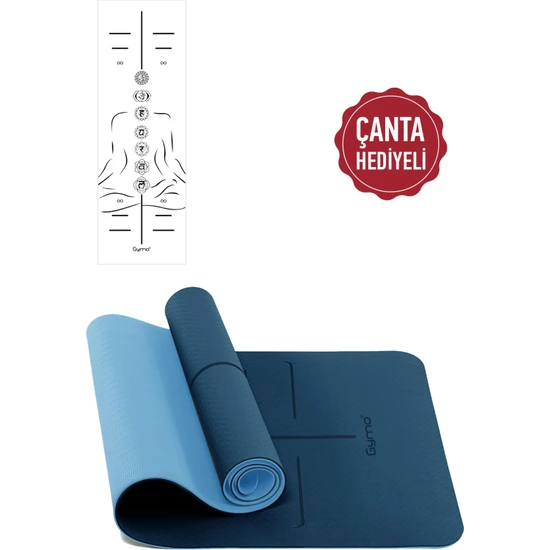 Gymo Hizalamalı Sembol 6mm Tpe Yoga Matı Pilates Minderi Mavi