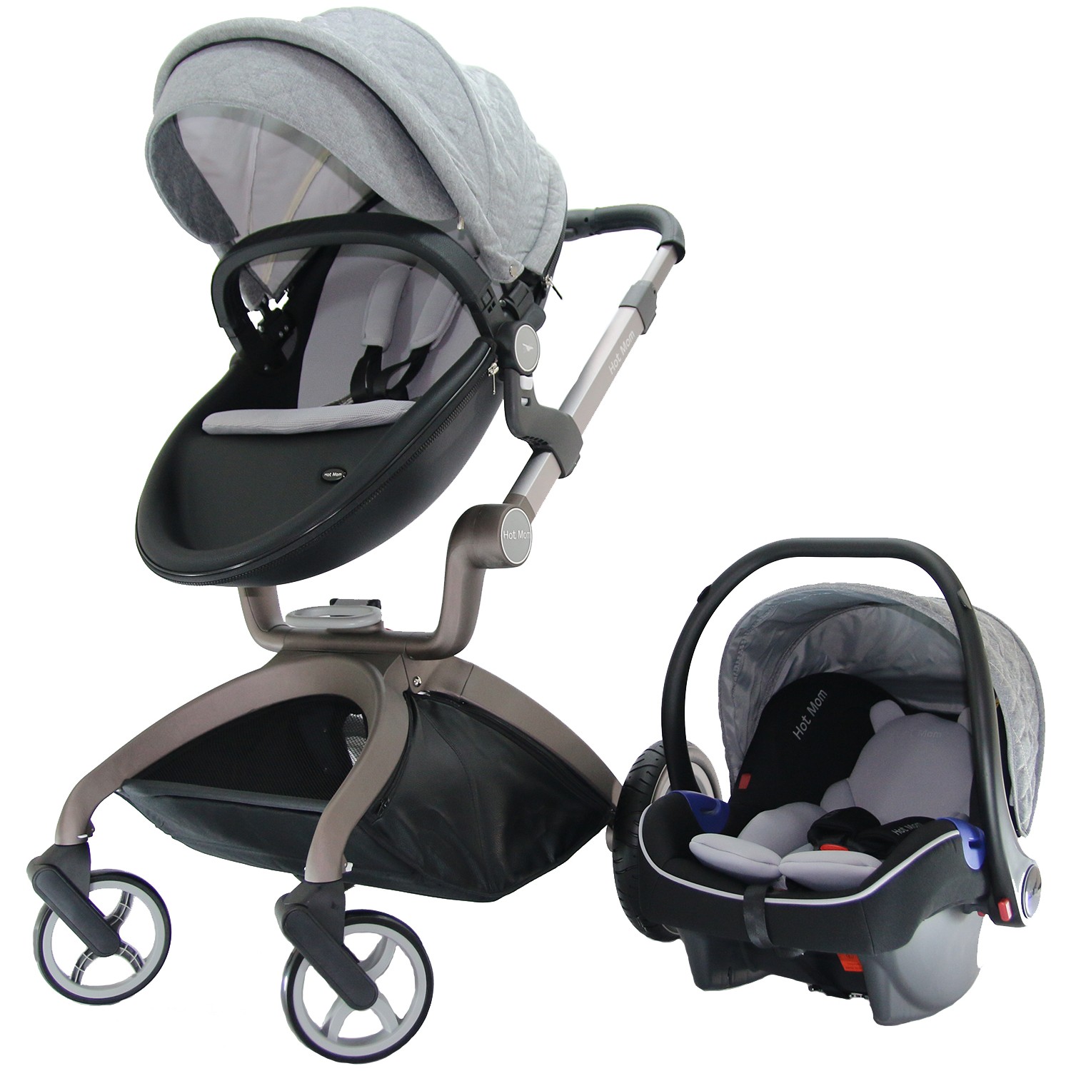 Yoyko Hotmom Bebek Arabası Ana Kucaklı Gri Kapitone Gri