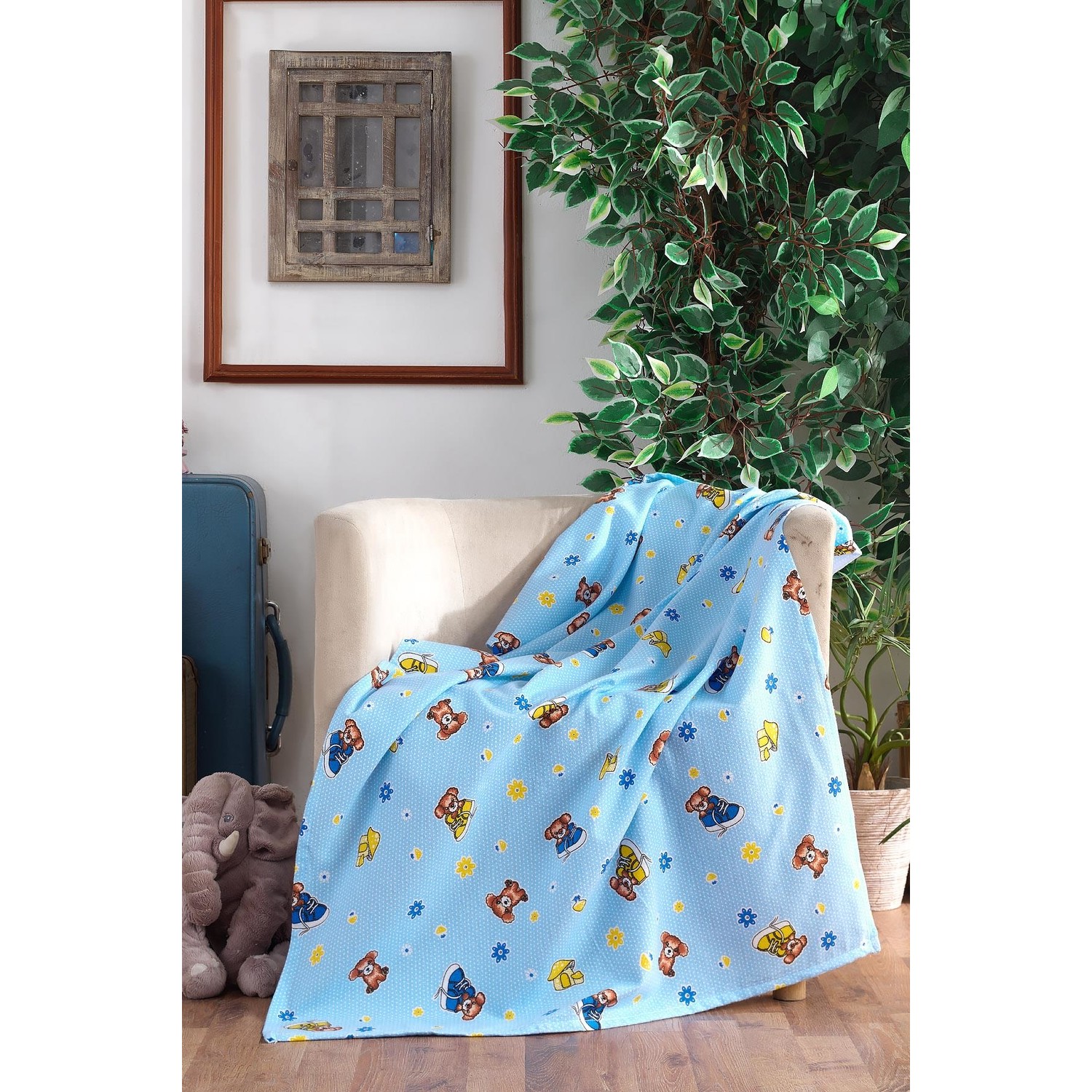 Lady Moda 100 Pamuklu Bebek Battaniyesi Blue Bear Fiyatı