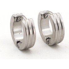 SOLFERA Çİ̇FT ÇİZGİLİ GÜMÜŞ RENK HALKA ERKEK ÇELİK KÜPE E648