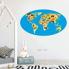 Areksan Reklam Dünya Haritası Hayvanlar Çocuk Odası Duvar Sticker