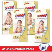 Goon Premium Soft Bebek Bezi 4 Beden Aylık Ekonomik Paket 136 Adet