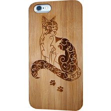IPG Apple iPhone 6 - 6s Doğal Bambu Ahşap Arka Kılıf Kedi Desenli