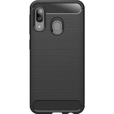 Microcase Samsung Galaxy A20 Brushed Carbon Fiber Silikon Kılıf - Siyah