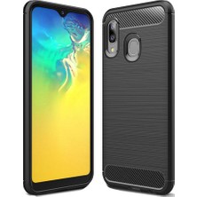 Microcase Samsung Galaxy A20 Brushed Carbon Fiber Silikon Kılıf - Siyah