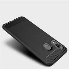 Microcase Samsung Galaxy A20 Brushed Carbon Fiber Silikon Kılıf - Siyah