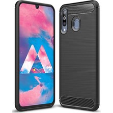 Microcase Samsung Galaxy M30 Brushed Carbon Fiber Silikon Kılıf - Siyah