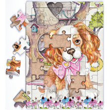 King Of Puzzle Sevimli Köpek ve Ağaç Ev Ahşap Puzzle 35 Parça (Xxxv-22)