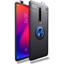 Case 4U Xiaomi Mi 9T Kılıf Autofocus Shockprof Ravel Yüzüklü Standlı Slikon Kapak Siyah Mavi