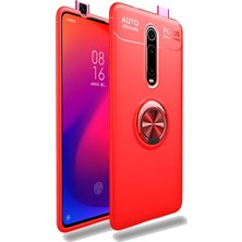 Case 4U Xiaomi Mi 9T Kılıf Autofocus Shockprof Ravel Yüzüklü Standlı Slikon Kapak Kırmızı