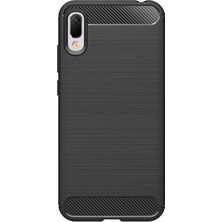 Microcase Huawei Enjoy 9e Brushed Carbon Fiber Silikon Kılıf - Siyah