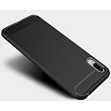 Microcase Huawei Enjoy 9e Brushed Carbon Fiber Silikon Kılıf - Siyah