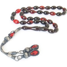 Pigado 1000 Ayar Gümüş Püsküllü Kırmızı Sıkma Kehribar Tesbih