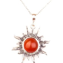 Taş Sandığı Akik Taşı Güneş Şeklinde Gümüş Kolye