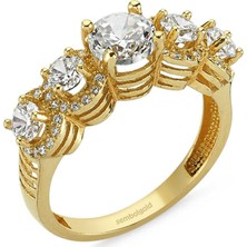 Sembol Gold Altın 5 Taş Yüzük Swarovski Taşlı