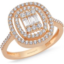 Sembol Gold Rose Altın Baget Taşlı Yüzük