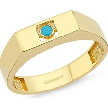 Sembol Gold Altın Firuze Yüzük Şövalye 14K