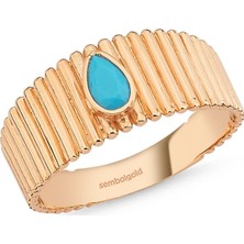 Sembol Gold Altın Yüzük 14K Rose ZikZak Firuze Taşlı