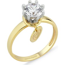 Sembol Gold Altın Tektaş Yüzük 1,00 karat Zirconia Sevgililer Günü