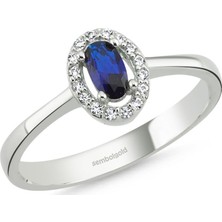 Sembol Gold Anturaj Altın Yüzük 0.30 Karat Oval Aquablue
