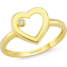 Sembol Gold Kalp'li Altın Yüzük Tektaş ile 14K Gold