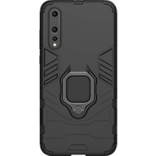 Microcase Huawei P20 Pro Batman Serisi Yüzük Standlı Armor Kılıf - Siyah