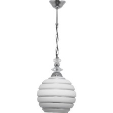 Lambadar Gümüş Şeritli Beyaz Modern Cam Avize