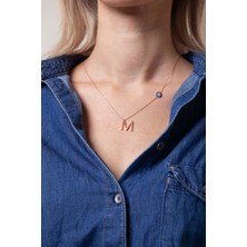 Ninova Silver Rose Kaplama Nazarlı Gümüş M Harfi Kolye