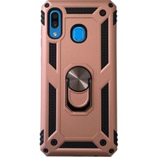 Case 4U Samsung Galaxy A20 - A30 Kılıf Çift Katmanlı Yüzüklü Manyetik Vega Kapak Rose Gold