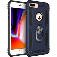 Smody Apple iPhone 8 Plus Kılıf Yüzüklü Standlı Tank Silikon + Kırılmayan Esnek Nano Cam