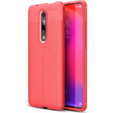 Case 4U Xiaomi Mi 9T Kılıf Rugan Armor Deri Görünümlü Yüksek Kalite Silikon Niss Kırmızı