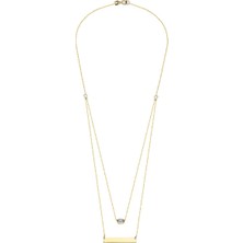 Glorria Altın Ikili Kombin Plaka Tektaş Kolye