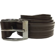 Varetta Koyu Kahve Çift Şerit Desenli Deri Kemer