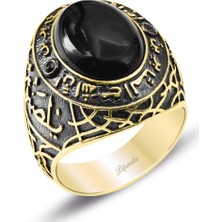 Lilarote Siyah Taşlı Osmanlı Motifli Şovalye Yüzüğü
