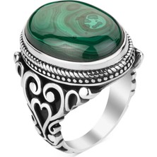 Anı Yüzük Malahit Taşlı Gümüş Erkek Yüzük