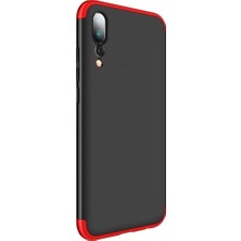 Microcase Huawei P20 Pro Tam Koruma Kapak 360 Derece Kılıf Kırmızı-Siyah