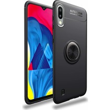 Microcase Samsung Galaxy M10 Focus Serisi Yüzük Standlı Silikon Kılıf Siyah