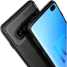 Microcase Samsung Galaxy S10 Plus Maxy Serisi Carbon Fiber Silikon TPU Kılıf Siyah